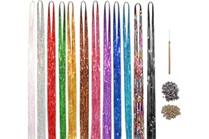 NEWFACEFURE Hair Tinsel Kit, 47 Inches Glitter Heat Resistant Tinsel Hair Extensions Tensile with Hair Beads Wigs Tools & Accessories Tools Gift Set for Halloween Christmas Decoration Women Girls (12 color -mix)
