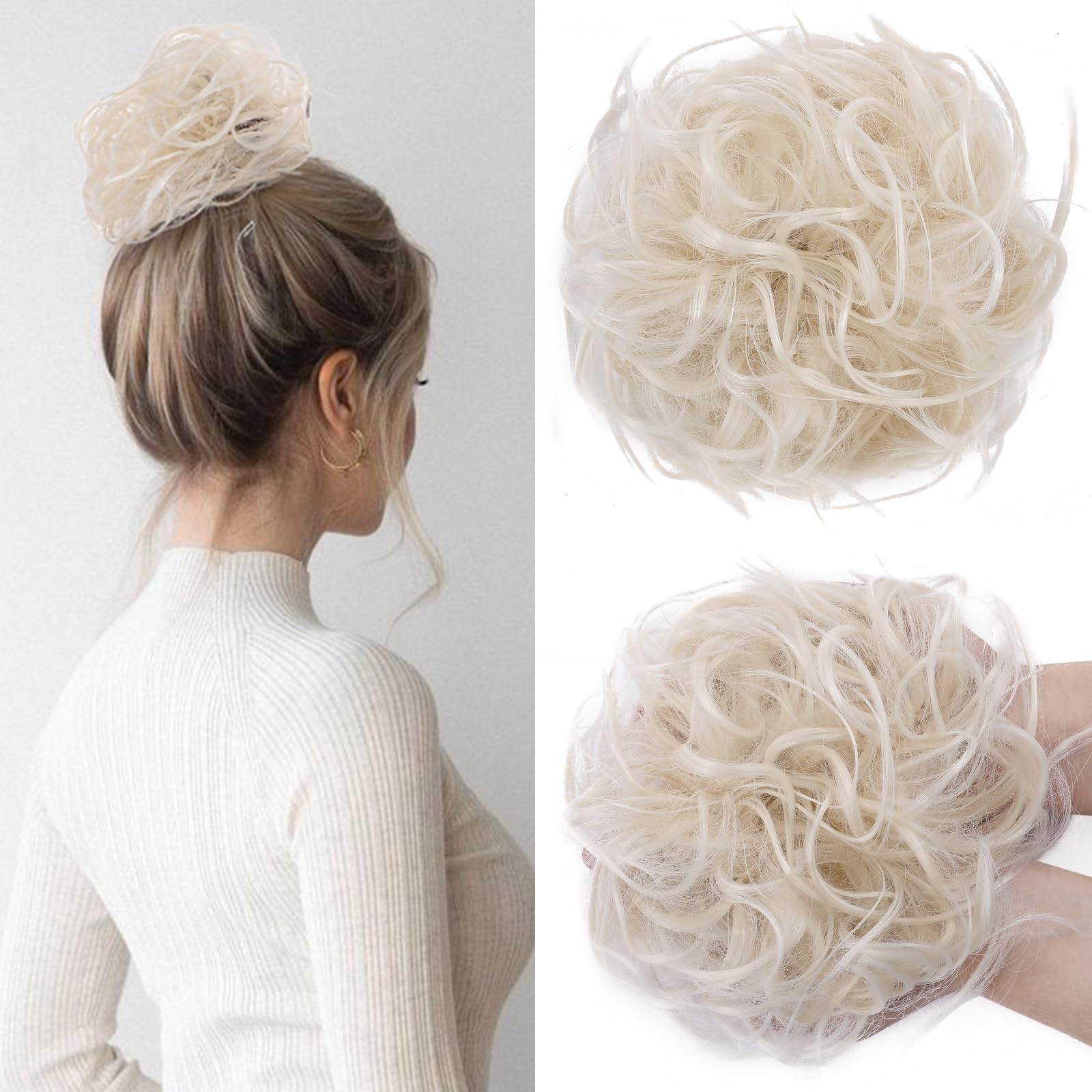 SEGOHAIR 45g Tousled Updo Hair Pieces Messy Bun Hair Scrunchies Synthetic Wavy Hair Scrunchy Extension Puff Scrunchy Hairdo White Blonde