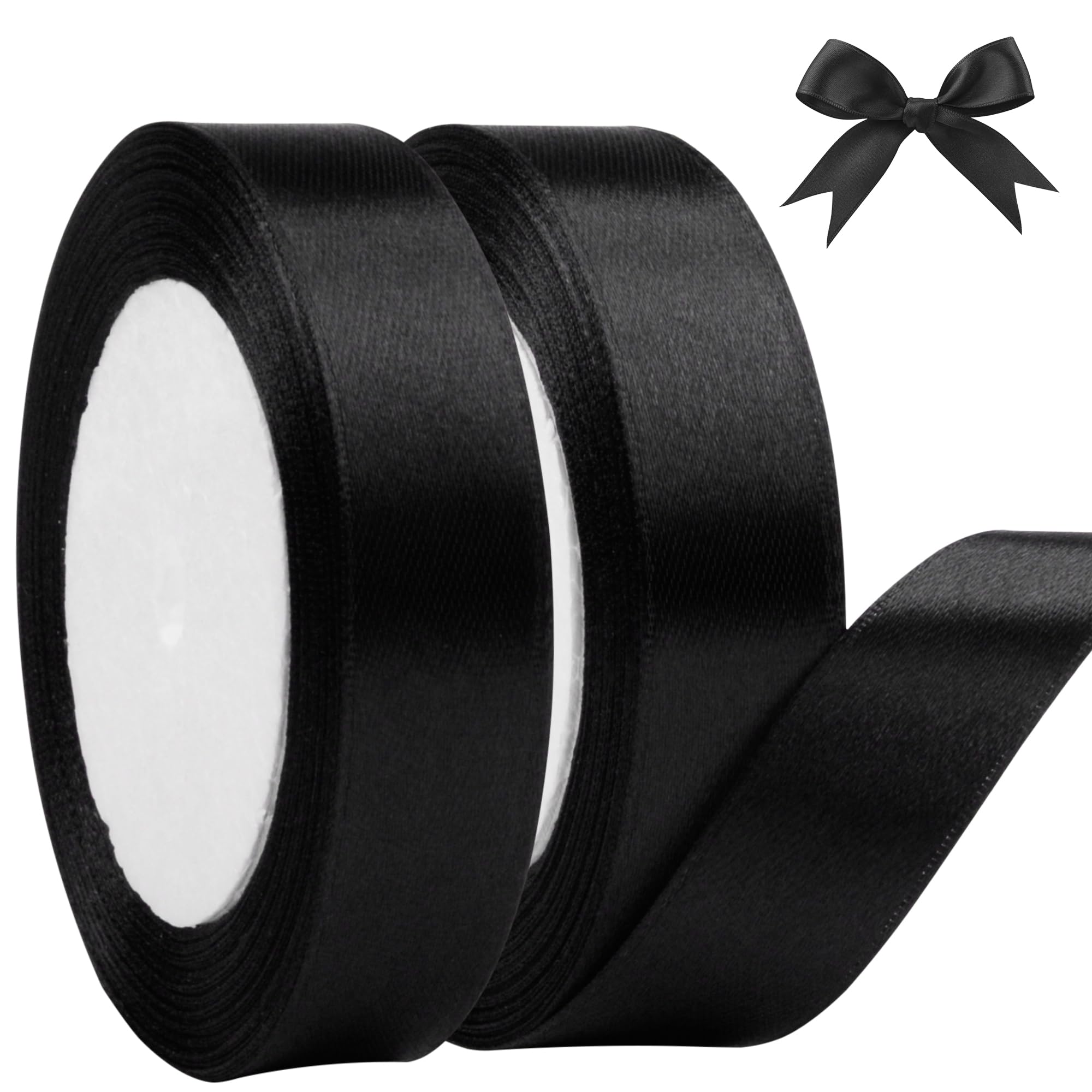 KEYIDO Black Ribbon 20mm Wide, 50 Yards Black Satin Ribbon for Gift Wrapping, Hair Bow, Florist, Crafts, Car, Wedding, Funeral, Halloween, Christmas Party Decoration (25 Yards/Roll)