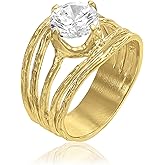 JEAN RACHEL JEWELRY 14K Gold Plated Sterling Silver Ring with 3.40 TCW Floating Cubic Zirconia Vintage Design - Hypoallergenic, Lead & Nickel Free - Artisan Handcrafted Statement Rings for Women