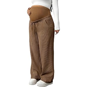 BLENCOT Maternity Pants Over Belly Wide Leg Pregnancy Casual Sweatpants | Stretchy Full Panel, Postpartum Lounge, Casual Wear