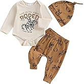 Chloefairy Western Baby Boy Clothes Fall My First Rodeo Outfit Long Sleeve Romper Pants Set Hat 3Pcs Newborn Cowboy Outfits