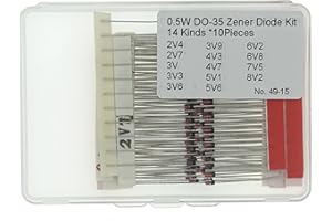 MERICDA 14values*10=140PCS BZX55C Series 0.5W DO-35 Zener Diode Assortment Kit (2V4 2V7 3V 3V3 3V6 3V9 4V3 4V7 5V1 5V6 6V2 6V8 7V5 8V2)