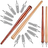 14 Pieces Pen Nib Holders with Comic Pen Nib Set Calligraphy Wooden Drawing Pen Holder with Stainless Steel Pen Nib for Writi