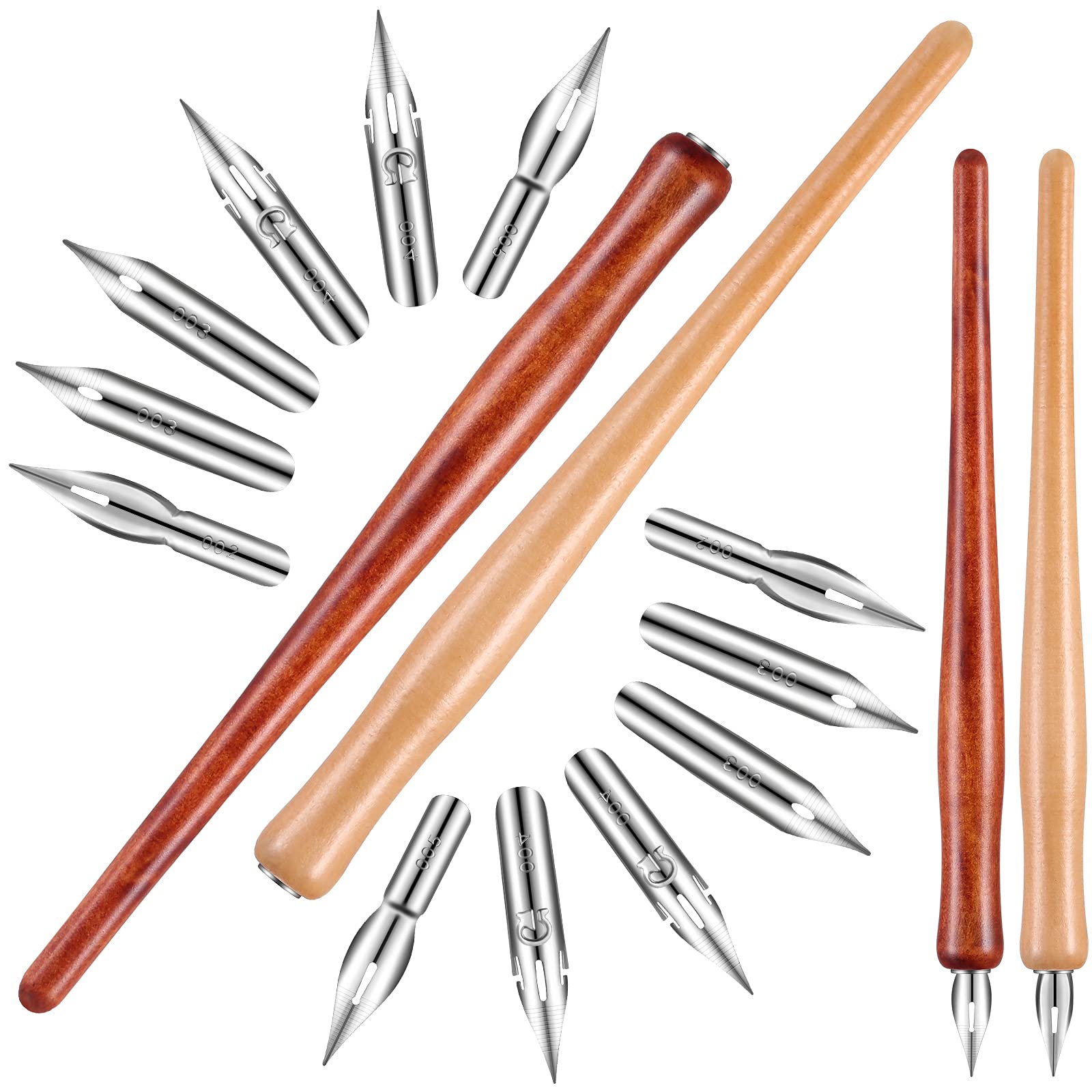 Photo 1 of Chinco 14 Pcs Dip Pen Nibs Holders with Comic Calligraphy Wooden Drawing Pen Holder with Stainless Steel Nib for Writing Painting Signing Present