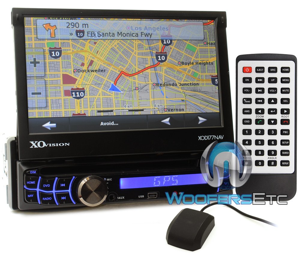 XO Vision XOD177NAV 320W 7-Inch Touch Screen Motorized DVD Receiver with GPS and Bluetooth