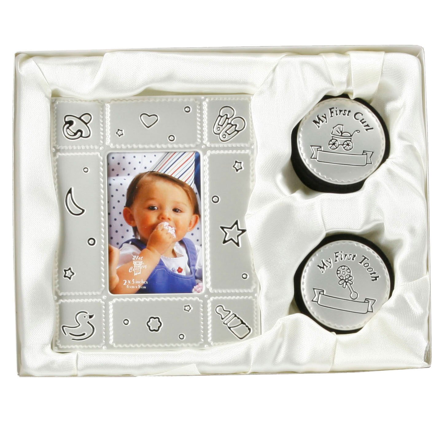 Baby Photo Frame & My First CURL Tooth Box Gift Set Birth Shower Christening New