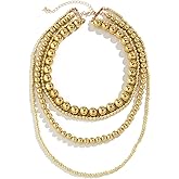 YBMYCM Layered Gold Chunky Necklaces Multi Strand Bead Necklace Wedding Bridesmaid Necklace Jewelry For Women