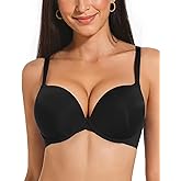 Rasback Plunge Padded Push Up Bras for Women Seamless Tshirt Deep V Bra Underwire Add 2 Cups