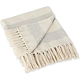 DII Rustic Farmhouse Cotton Cabana Striped Blanket Throw with Fringe, 50 x 60 - Cabana Striped Gray & Off-White