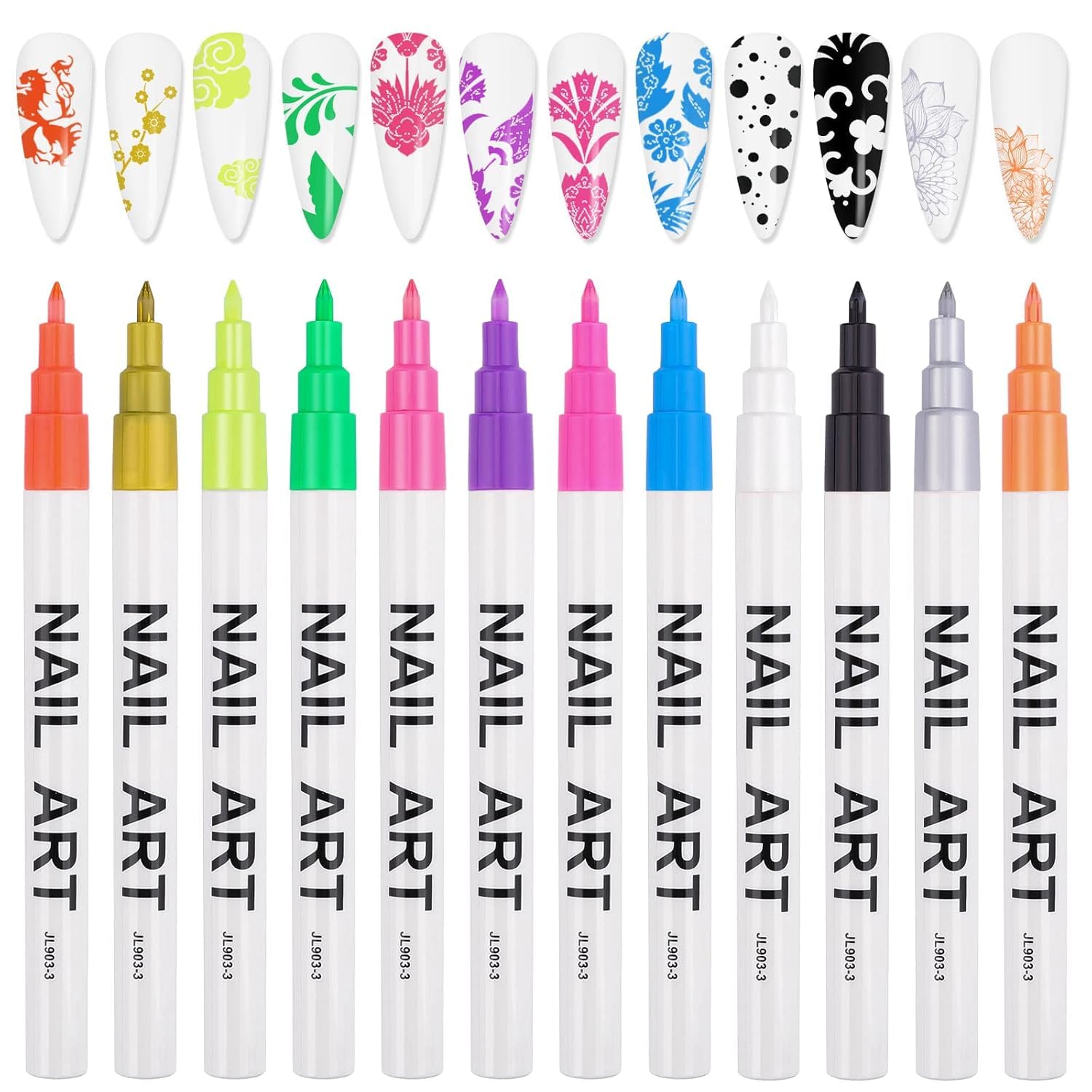 Photo 1 of 12 Color 3D Nail Art Pens Set, Kalolary Nail Point Graffiti Dotting Pen Drawing Painting Liner Brush for DIY Nail Art Beauty Adorn Manicure Tools