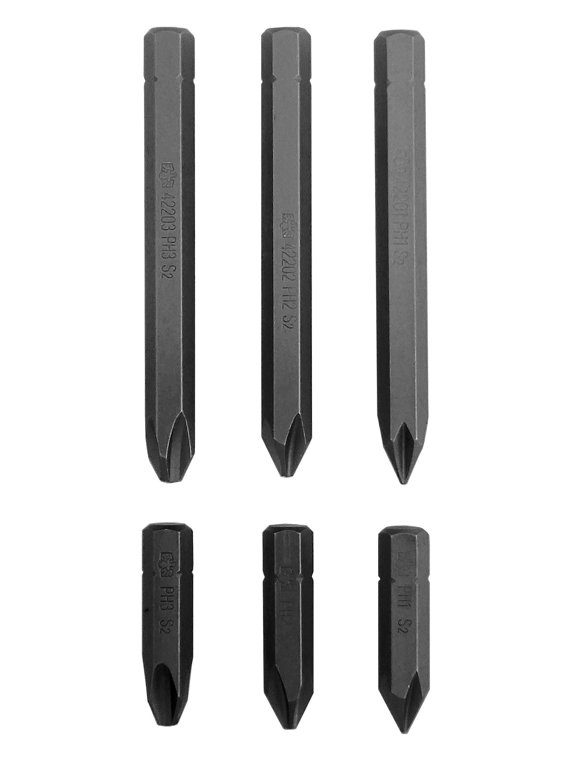 6Pcs 5/16 Hex Shank Impact Screwdriver Bit Set, S2 Grade Steel PH1 PH2 PH3 36mm and 80mm Length