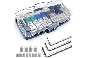 Erayco 4 Way Mini-ANL Fused Distribution Block with Ground Block, 12V-48V 0/4 Gauge Power Distribution Block, Car Audio Amplifier Fuse Holder for Auto UTV Boat Stereo Amp