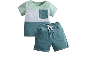 Infant Baby Boy Summer Clothes Short Sleeve Contrast Color T-Shirt Shorts 2PCS Outfits Set with Pocket