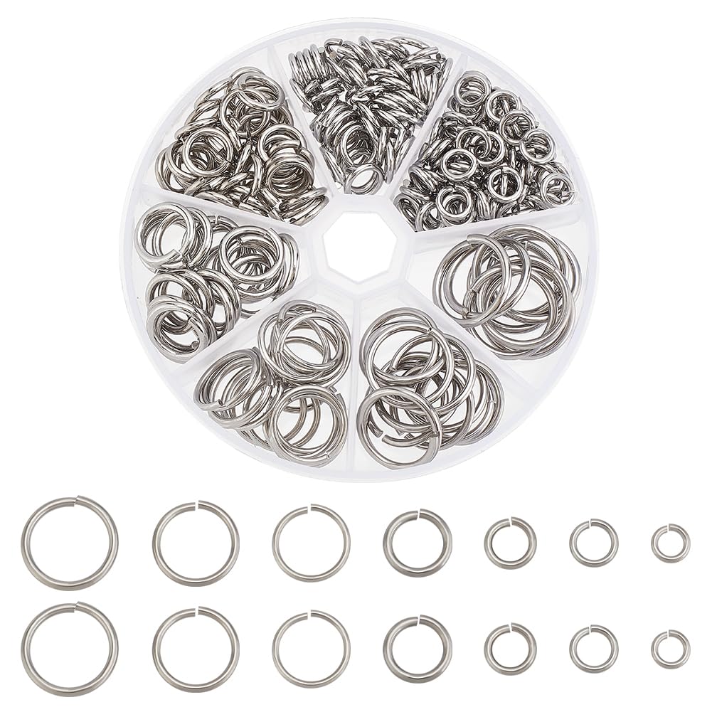 PH PandaHall 226pcs 7 Sizes 304 Stainless Steel Open Jump Rings 8/10/11/14/16/18/20mm Large O Rings Round Jump Rings Jewellery Connector Rings for Keychain Necklaces Jewellery Making, 15/13/12 Gauge