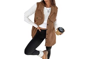 SOLY HUX Women's Fuzzy Vest Button Down Sleeveless Collared Fleece Jacket Warm Casual Outerwear
