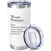Equoza Work Forecast Tumbler, 20oz Stainless Steel Travel Mug with Lid, Funny Office Sarcastic Gift for Coworkers, Boss, Men or Women, Gag Birthday Cup Idea(White)