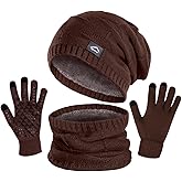 Winter Beanie Hat Scarf Touchscreen Glove Set for Men Women,Slouchy Knit Ski Cap Neck Warmer with Fleece Lined for Unisex