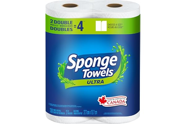 SpongeTowels Ultra Paper Towel, Double Sided Strength, 2 = 4 Regular Rolls (256 Sheets in Total)