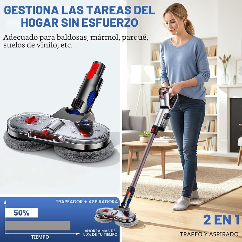 Cabeça elétrica de esfregão para Dyson V7 V8 V10 V11 V15 Acessório para Esfregão para Dyson com depósito de água removível, depósito de enchimento e 8 esfregões laváveis