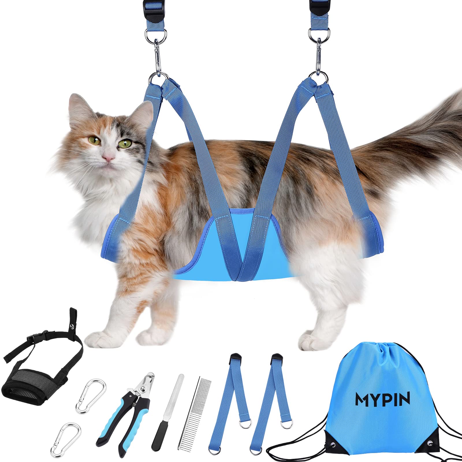 Photo 1 of Cat Grooming Hammock, Pet Grooming Harness for Dogs&Cats, Multi Hammock Restraint Bag with Adjustable Grooming Loop/Stainless D-Hooks/Nail Clippers/Trimmer/Nail File for Pet Nail Trimming, Care (XS)