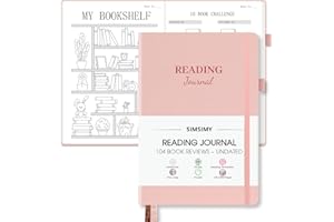 SIMSIMY Reading Journal with 104 Book Reviews, Book Journal for Books Lovers & Readers - Review and Track Your Reading Progress, Reading Log Notebook Gift, A5, Pink