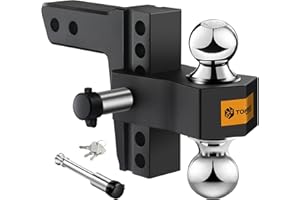 TOPBEE Tow Hitch- Fits 2.5'' Receiver Only, 6'' Drop/Rise Drop, Dual Ball (2'' X 2-5/16''), Adjustable Aluminum Trailer Hitch for Heavy Duty Truck -18,500 Gtw with Trailer Locks