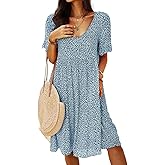 Light Blue 2XL Summer Dresses for Women 2025 Boho Ditsy Floral A Line Flowy Midi Sundress Short Sleeve Scoop Neck Casual Loose Short Dresses