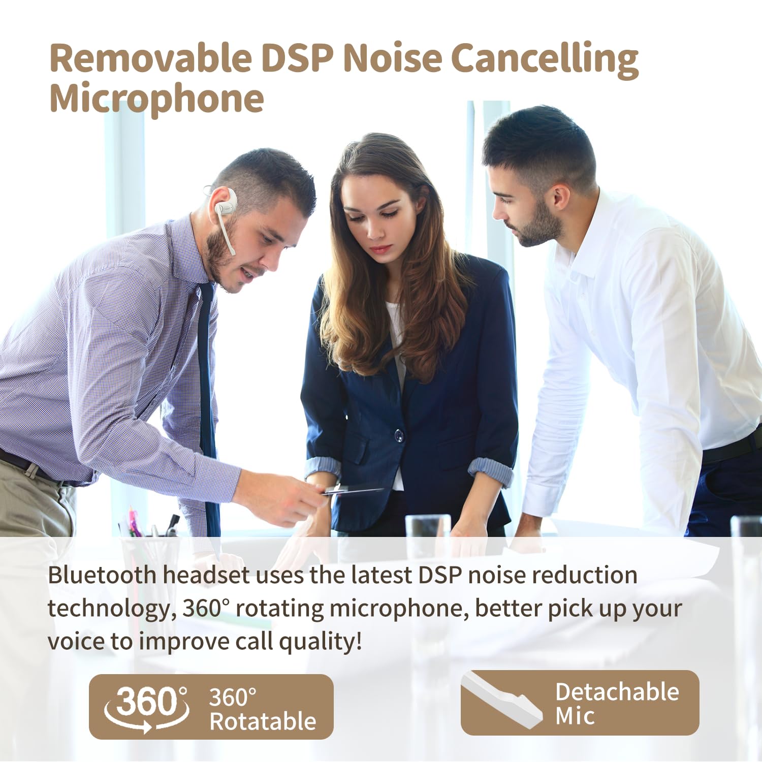 BANIGIPA Bluetooth Headset with Removable Microphone, Wireless Headset w/DSP Noise Cancelling for Phones Laptop Computer PC, Open Ear Headphones for Working Driving Running Cycling Driving -12 Hrs
