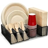 ETlanding Paper Plate Organizer for Countertop - Metal Utensil Caddy Silverware Holder Cutlery Flatware Plastic Spoon Fork Plates Napkins Cup Storage Dispenser Party Picnic Essentials Camping Supplies