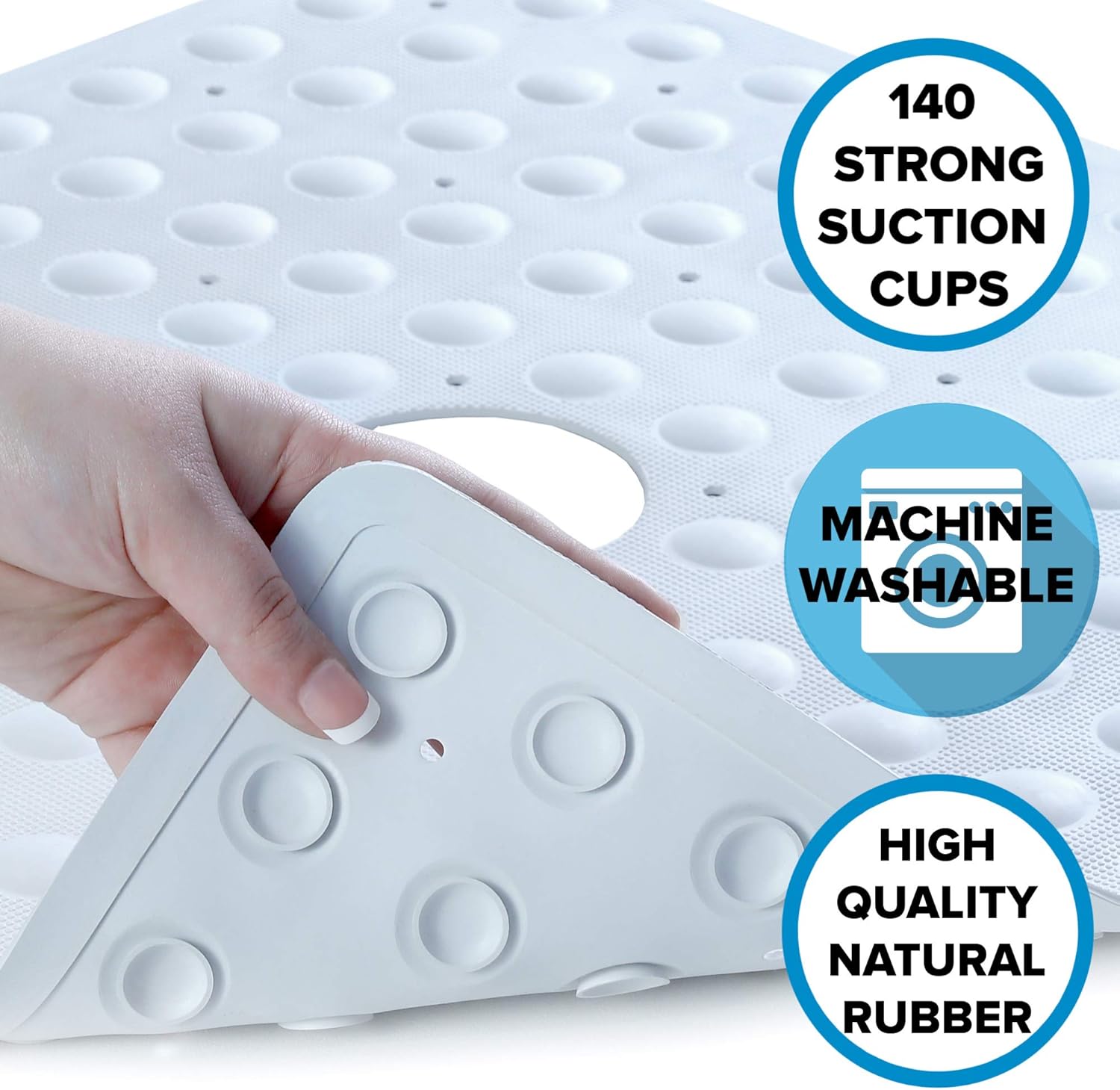SlipX Solutions White Square Rubber Safety Shower Mat with Microban Provides Reliable Slip-Resistance in Shower Stalls (Mildew Resistant, 140 Suction Cups, Great Drainage) : Beauty