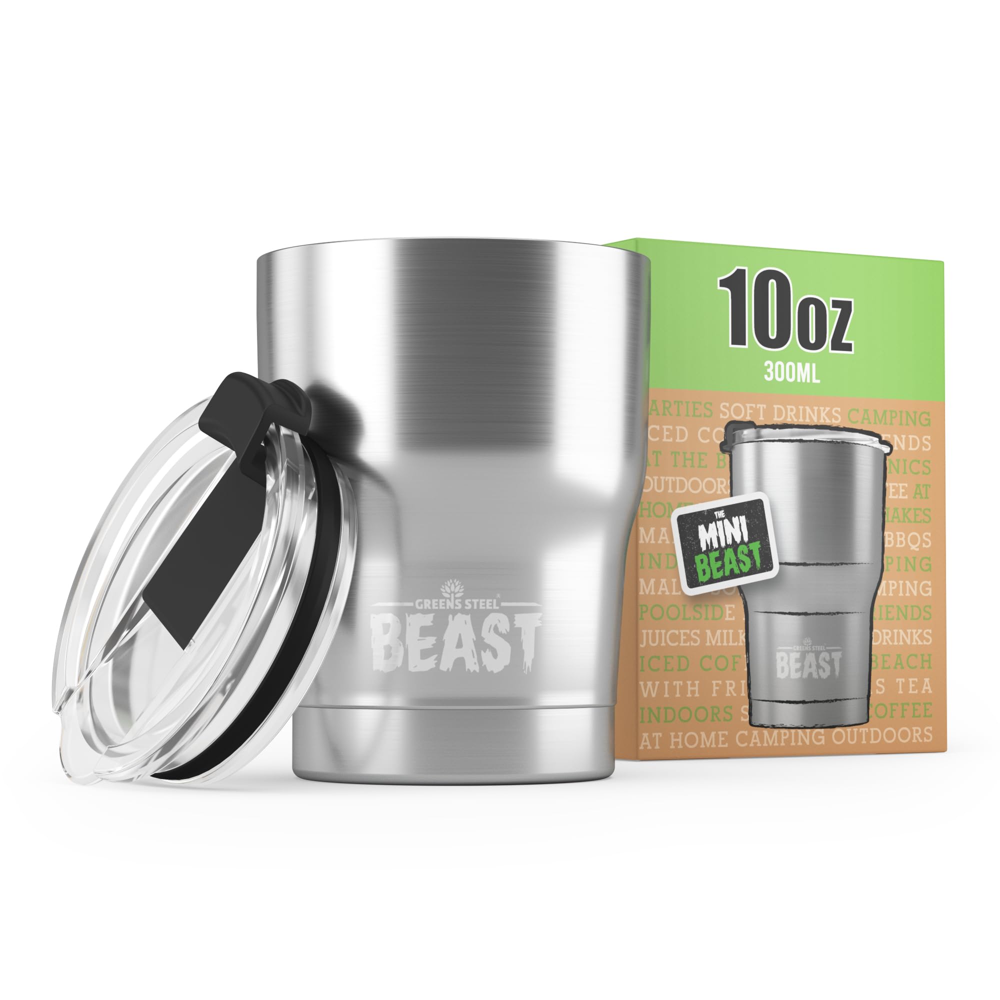 Beast Tumbler - 300 ml (10 oz), Steel | Reusable Stainless Steel, Vacuum Insulated Cup | Double Wall Travel Flask Perfect for Hot or Iced Coffee | BPA Free
