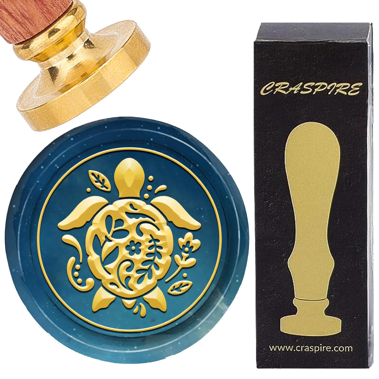 CRASPIRE Turtle Wax Seal Stamp Retro Sea Animal Flower Sealing Wax Stamp 25mm Removable Brass Head with Rosewood Handle for DIY Scrapbooking Invitation Gift Wrap Envelopes Wine Packages