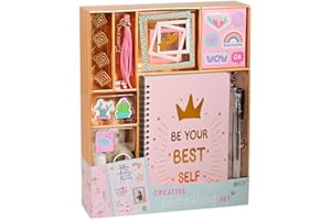 Darnassus DIY Journal Set for Girls Gifts Scrapbook Supplies Complete Kit for Kids Ages 6 and Up, Bullet Journal Notebook, Glue and Tape (Pink)