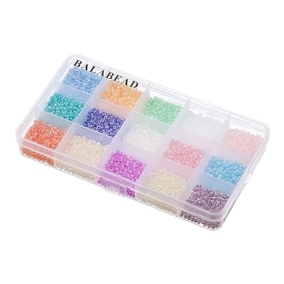 BALABEAD 7500pcs in Box 8/0 3mm Glass Seed Beads Lustered Loose Spacer Beads, 3mm Round, Hole 1.0mm (500pcs/Color, 15 Colors)