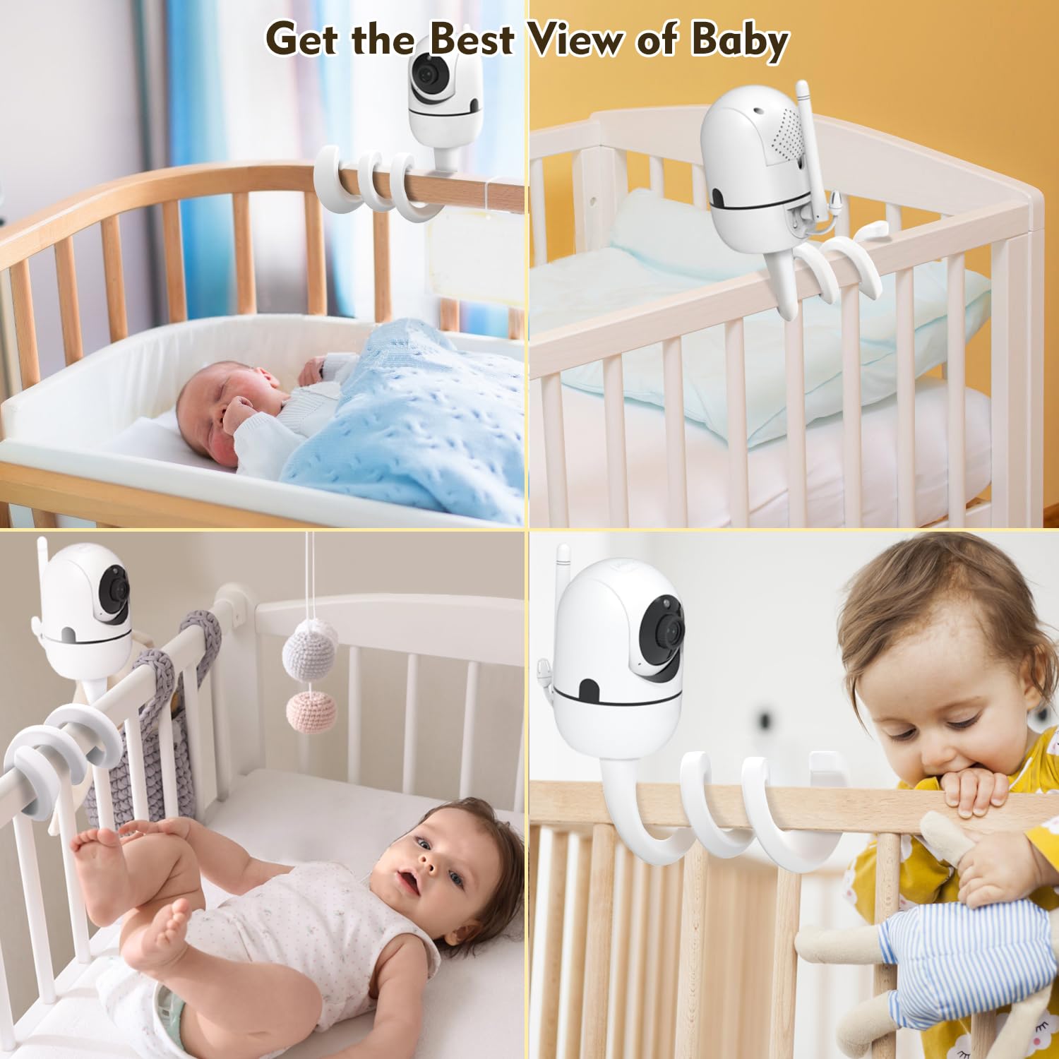 Baby Monitor Mount for HelloBaby HB6550/HB65/HB6339/HB66/HB6550Pro, Baby Ganibs, Bonoch, Blemil, ANMEATE SM935E, Baby Monitor Holder with 16.5inch, Attach to Baby Crib, Without Tools or No Drill