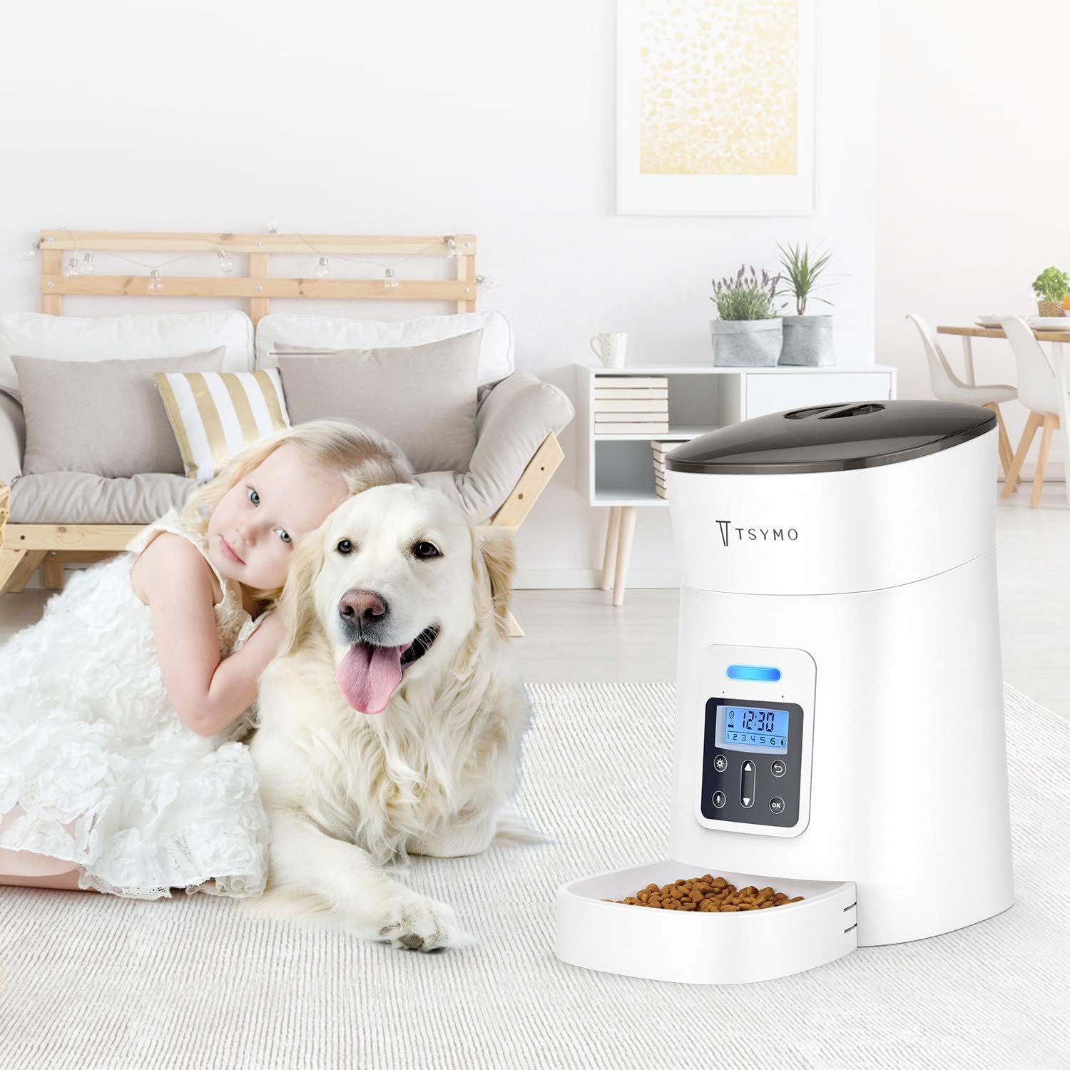 Pet Supplies : TSYMO Automatic Cat Feeder - 1-6 Meals Auto Dog Food Dispenser with Anti-Clog Design, Timer Programmable, Voice Recording & Portion Control for Small & Medium Pets (4 L White) : 