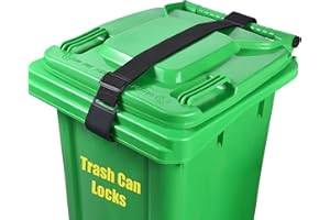 Vazioyar Heavy Duty Metal Double Claw Trash Can Lock, Adjustable Strap, Animal Proof, 96 Gallon, Black