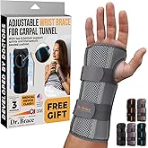 DR. BRACE Adjustable Wrist Brace Night Support for Carpal Tunnel, Doctor Developed, Upgraded with Double Splint & Therapeutic Cushion,Hand Brace for Pain Relief,Injuries,Sprains (S/M Right Hand, Grey)