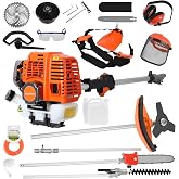 52CC Gas Weed Eater, 6 in 1 Gas Weed Wacker, 2-Stroke Brush Cutter, Cordless Hedge Trimmer, Handheld Chainsaw Pruner Orange