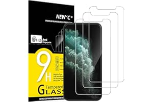 NEW'C 3 Pack Designed for iPhone 11 Pro and iPhone X and iPhone XS Screen Protector Enhanced Tempered Glass Protection, Case 