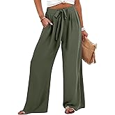 Caracilia Wide Leg Palazzo Pants for Women Summer High Waist Flowy Loose Casual Lounge Trousers Beach Travel Vacation Clothes
