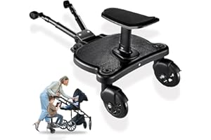 JUANWAN Universal Stroller Board with Detachable Seat - 2 in 1 Sit and Stand Stroller Standing Board for Most Brands of Strollers Holds Children up to 55 (Black)