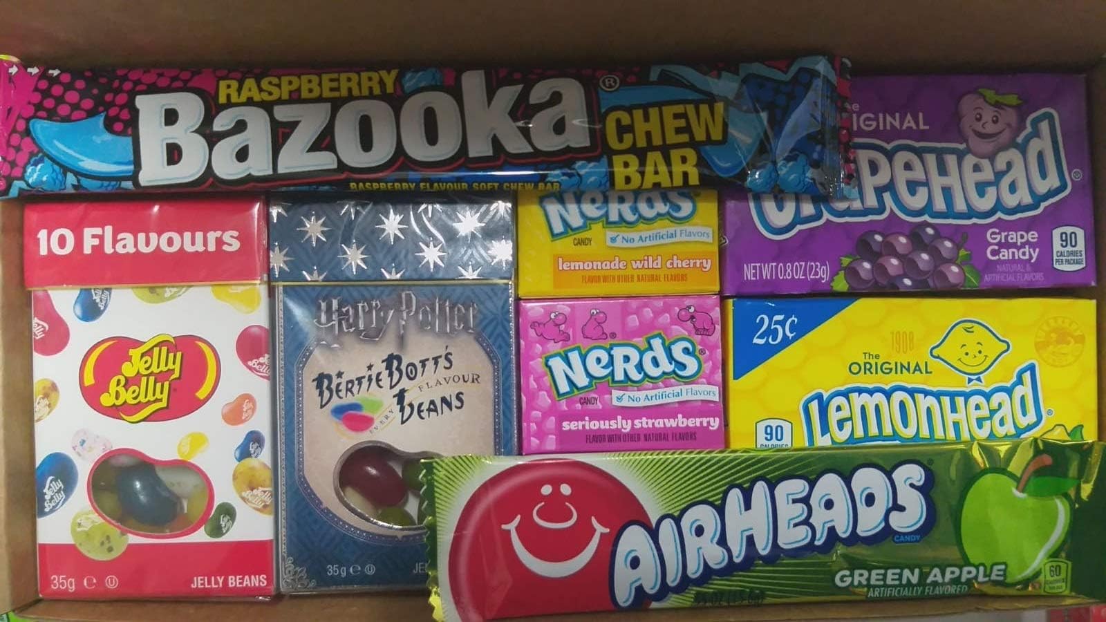 American Candy Box Hamper of Sweets by Candy Town | Jelly Belly, Nerds, Lemonhead, Airheads, Bazooka - 8 Items Gift - CT4
