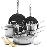 GreenPan Chatham Tri-Ply Stainless Steel 12 Piece Cookware Set, PFAS-Free Pots and Pans, Multiclad, Induction Ready, Fry Saute Sauce Pans, Stockpot, Dishwasher Safe, Oven & Broiler Safe, Silver