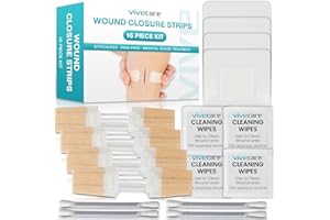 VIVE CARE ViveCare Emergency Wound Closure Device Kit 4 Pcs - Adhesive Zip Stitch Sutures Butterfly Bandaids Sterile & Laceration Closure - Steri Strips Bandages Without Stitches for Outdoors - Island Dressing