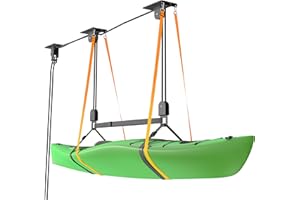 TRUSOON Upgrade Kayak Hoist for Garage Ceiling, Heavy-Duty Kayak Storage Lift Pulley System with Safety Straps, Holds Up to 150 lbs Capacity, Fit 10-18 Foot Ceilings, Black