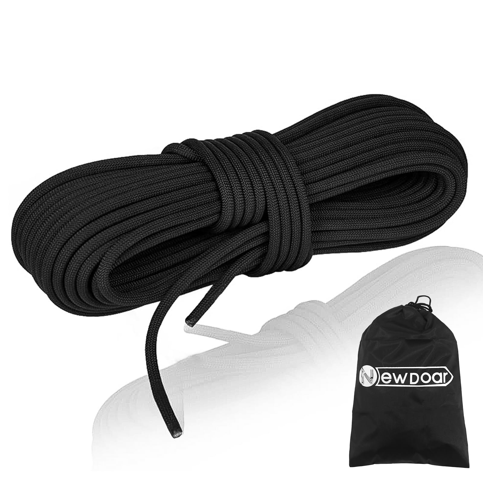 NewDoar Outdoor Rope 18KN 10mm (3/8in) High Strength Accessory Cord Rope Double Braid Multifunctional Cord for Camping, Hiking, Fishing, Hauling Loads, Hammocks,Tents(Black 10mm,98ft)