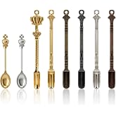 8 Pcs Mini Spoons &amp; Tiny Metal Shovels for Home Kitchen, Small Scoops for Spices, Powders &amp; Coffee, Mini Shovel Charms for DIY Crafts &amp; Keychain Accessories