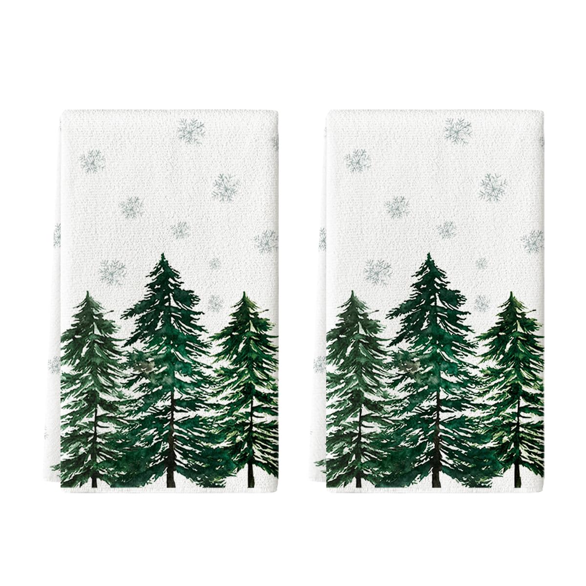 Photo 1 of Artoid Mode Green Xmas Tree Christmas Kitchen Towels Dish Towels, 18x26 Inch Farmhouse Snowflakes Winter Decoration Cleaning Set of 2